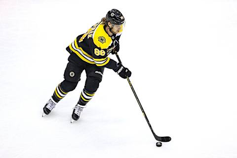 David Pastrnak #88 of the Boston Bruins. (Photo by Elsa/Getty Images)