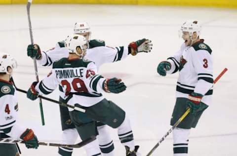 NHL Power Rankings: Minnesota Wild right wing Jason Pominville (29) celebrates with teammates after scoring a goal against the Winnipeg Jets during the second period at MTS Centre. Mandatory Credit: Bruce Fedyck-USA TODAY Sports