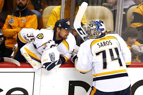 PekkaRinne and JuuseSaros of the Nashville Predators (Photo by Gregory Shamus/Getty Images)