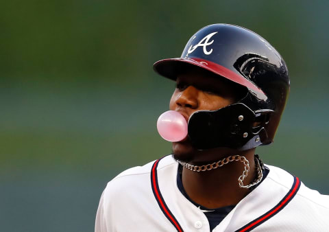 ATLANTA, GA – AUGUST 13: Ronald Acuna Jr. #13 of the Atlanta Braves rounds second base after hitting a solo homer to lead off game two of a doubleheader against the Miami Marlins at SunTrust Park on August 13, 2018 in Atlanta, Georgia. (Photo by Kevin C. Cox/Getty Images)