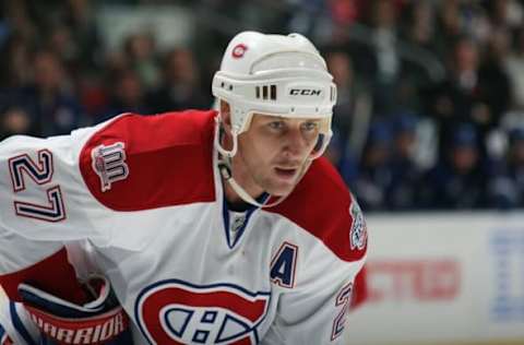 TORONTO, ON – NOVEMBER 08: Alex Kovalev #27 of the Montreal Canadiens looks on during the game against the Toronto Maple Leafs on November 8, 2008 at the Air Canada Centre in Toronto, Ontario, Canada. (Photo by Bruce Bennett/Getty Images)