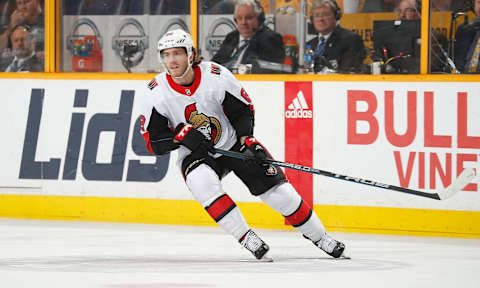 NASHVILLE, TN – FEBRUARY 19: Mike Hoffman #68 of the Ottawa Senators skates against the Nashville Predators during an NHL game at Bridgestone Arena on February 19, 2018 in Nashville, Tennessee. (Photo by John Russell/NHLI via Getty Images)