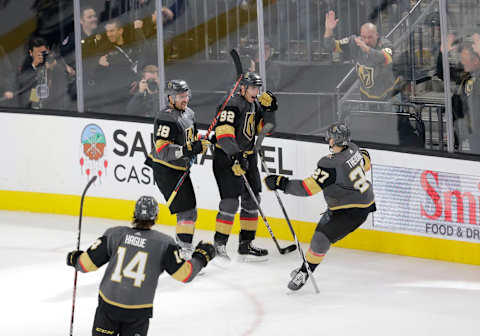 LAS VEGAS, NV – NOVEMBER 19: Vegas Golden Knights left wing Tomas Nosek (92) celebrates after scoring a goal against the Toronto Maple Leafs during a regular season game Tuesday, Nov. 19, 2019, at T-Mobile Arena in Las Vegas, Nevada. (Photo by: Marc Sanchez/Icon Sportswire via Getty Images)