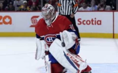 Nov 8, 2016; Montreal, Quebec, CAN; Montreal Canadiens goalie Carey Price (31) makes a glove save during the second period of the game against the Boston Bruins at the Bell Centre. Mandatory Credit: Eric Bolte-USA TODAY Sports