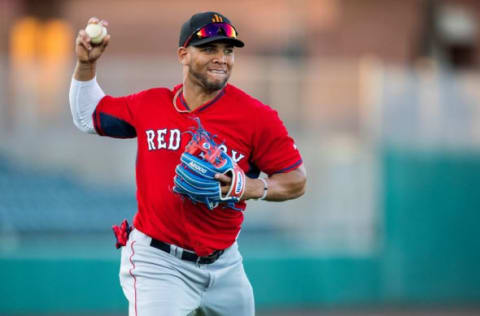 Oct 18, 2016; Scottsdale, AZ, USA; Surprise Saguaros third baseman Yoan Monncada of the Boston Red Sox during an Arizona Fall League game against the Scottsdale Scorpions at Scottsdale Stadium. Mandatory Credit: Mark J. Rebilas-USA TODAY Sports