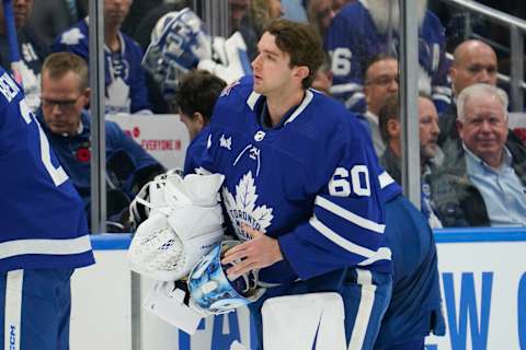 Nov 6, 2023; Toronto, Ontario, CAN; Toronto Maple Leafs goaltender Joseph Woll (60)   Credit: John E. Sokolowski-USA TODAY Sports