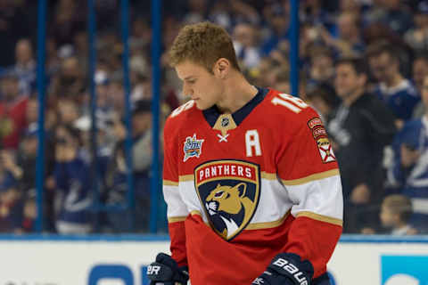 TAMPA, FL – JANUARY 27: Atlantic Division forward Aleksander Barkov (16) warms up prior to the NHL All-Star Skills Competition on January 27, 2018, at Amalie Arena in Tampa, FL. (Photo by Roy K. Miller/Icon Sportswire via Getty Images)