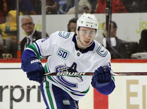 Quinn Hughes #43 of the Vancouver Canucks (Photo by Bruce Bennett/Getty Images)