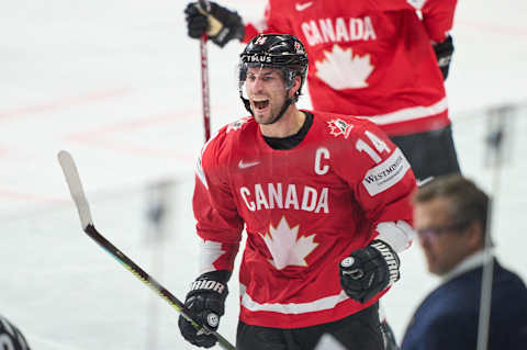 Adam Henrique captained Canada to a gold medal in the 2021 World Ice Hockey Championship. (Photo by EyesWideOpen/Getty Images)