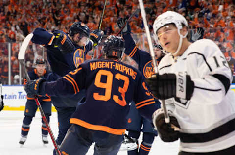 Leon Draisaitl #29, Edmonton Oilers, Stanley Cup Playoffs (Photo by Codie McLachlan/Getty Images)