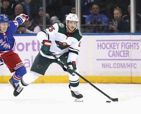 NEW YORK, NEW YORK – NOVEMBER 25: Jonas Brodin #25 of the Minnesota Wild skates against the New York Rangers at Madison Square Garden on November 25, 2019 in New York City. The Rangers defeated the Wild 3-2 in overtime. (Photo by Bruce Bennett/Getty Images)