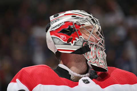 DENVER, CO – NOVEMBER 2: Goaltender Cam Ward #30 of the Carolina Hurricanes looks on against the Colorado Avalanche at the Pepsi Center on November 2, 2017 in Denver, Colorado. The Avalanche defeated the Hurricanes 5-3. (Photo by Michael Martin/NHLI via Getty Images)