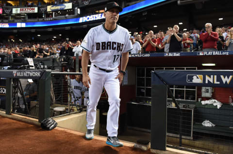 Later this week, Torey Lovullo of the Arizona Diamondbacks will know if he is named National League manager of-the-year. (Norm Hall / Getty Images)