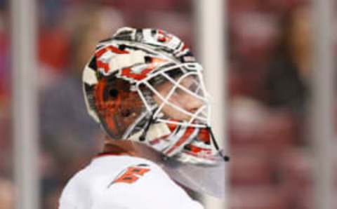 SUNRISE, FLORIDA – OCTOBER 08: James Reimer #47 of the Carolina Hurricanes looks on against the Florida Panthers during the first period at BB&T Center on October 08, 2019 in Sunrise, Florida. (Photo by Michael Reaves/Getty Images)