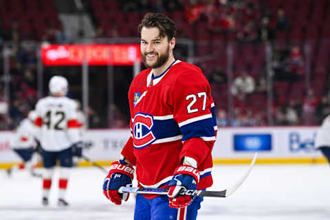 Mar 30, 2023; Montreal, Quebec, CAN; Montreal Canadiens left wing Jonathan Drouin (27) . Mandatory Credit: David Kirouac-USA TODAY Sports