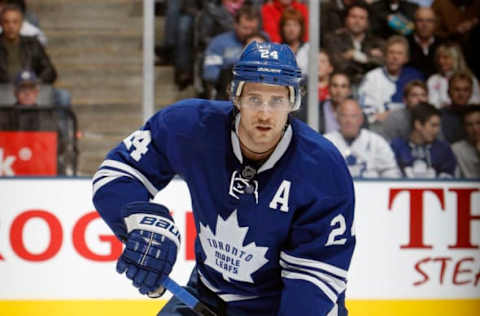 TORONTO, CANADA – NOVEMBER 19: John-Michael Liles #24 of the Toronto Maple Leafs skates up the ice against the Washington Capitals during NHL action at The Air Canada Centre November 19, 2011 in Toronto, Ontario, Canada. The Leafs won 7-1. (Photo by Abelimages/Getty Images)