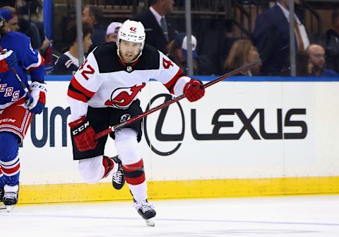 A.J. Greer #42 of the New Jersey Devils (Photo by Bruce Bennett/Getty Images)