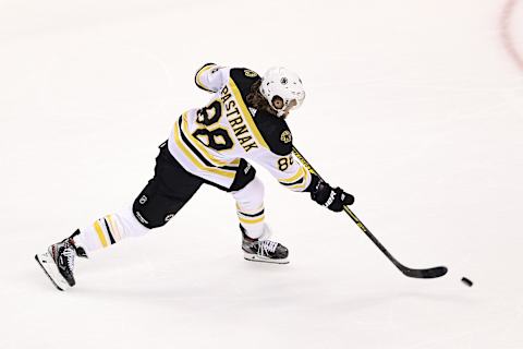 David Pastrnak #88 of the Boston Bruins. (Photo by Elsa/Getty Images)