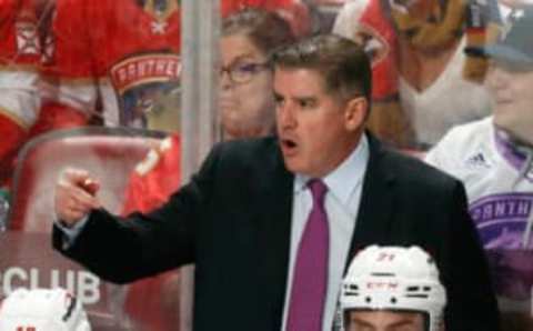 SUNRISE, FL – NOVEMBER 30: Head coach Peter Laviolette of the Washington Capitals reacts to a play against the Florida Panthers at the FLA Live Arena on November 30, 2021, in Sunrise, Florida. (Photo by Joel Auerbach/Getty Images)