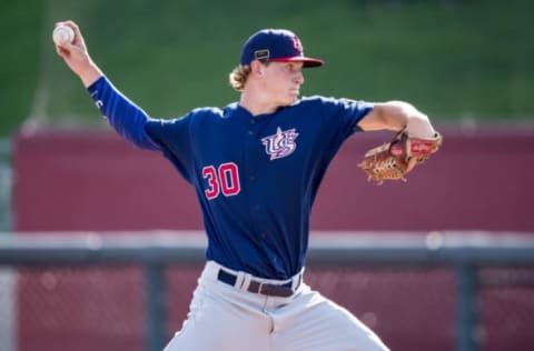 MINNEAPOLIS, MN- AUGUST 23: Cole Wilcox #30 of the USA Baseball 18U National Team during the national team trials on August 23, 2017 at Siebert Field in Minneapolis, Minnesota. (Photo by Brace Hemmelgarn/Getty Images)