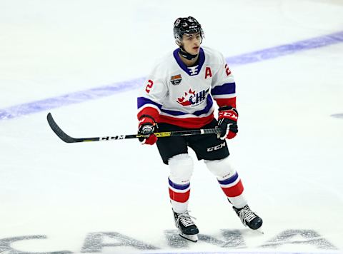 Braden Schneider #2 of Team White skates during the 2020 CHL/NHL Top Prospects Game against Team Red at FirstOntario Centre on January 16, 2020. (Photo by Vaughn Ridley/Getty Images)