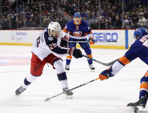 Oliver Bjorkstrand #28 of the Columbus Blue Jackets. (Photo by Bruce Bennett/Getty Images)