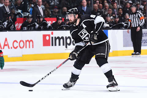 LOS ANGELES, CA – APRIL 5: Drew Doughty #8 of the Los Angeles Kings handles the puck during a game against the Minnesota Wild at STAPLES Center on April 5, 2018 in Los Angeles, California. (Photo by Juan Ocampo/NHLI via Getty Images)