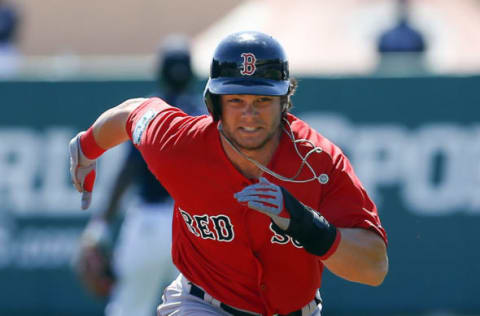 Mar 3, 2017; Lake Buena Vista, FL, USA; Boston Red Sox left fielder Andrew Benintendi (16) runs to third after tagging on a sacrifice fly during the first inning of an MLB spring training baseball game against the Atlanta Braves at Champion Stadium. Mandatory Credit: Reinhold Matay-USA TODAY Sports. MLB.