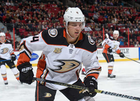 OTTAWA, ON – FEBRUARY 7: Cam Fowler #4 of the Anaheim Ducks looks on against the Ottawa Senators at Canadian Tire Centre on February 7, 2019, in Ottawa, Ontario, Canada. (Photo by Matt Zambonin/NHLI via Getty Images)