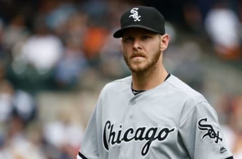 Aug 31, 2016; Detroit, MI, USA; Chicago White Sox starting pitcher Chris Sale (49) walks off the field after the seventh inning against the Detroit Tigers at Comerica Park. MLB. Mandatory Credit: Rick Osentoski-USA TODAY Sports