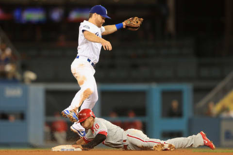 Improving his base stealing, Hernandez swipes his 10th. Photo by Sean M. Haffey/Getty Images.