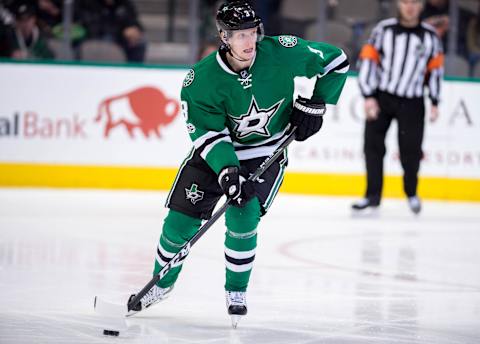 Feb 18, 2017; Dallas, TX, USA; Dallas Stars defenseman John Klingberg (3) skates against the Tampa Bay Lightning during the game at the American Airlines Center. The Stars defeat the Lightning 4-3 in overtime. Mandatory Credit: Jerome Miron-USA TODAY Sports