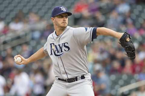 Jun 3, 2016; Minneapolis, MN, USA; Tampa Bay Rays starting pitcher Jake Odorizzi (23) delivers a pitch in the first inning against the Minnesota Twins at Target Field. Mandatory Credit: Jesse Johnson-USA TODAY Sports