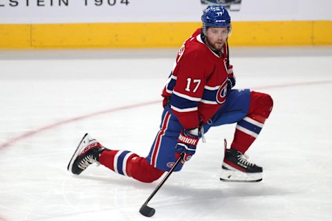 Apr 19, 2022; Montreal, Quebec, CAN; Montreal Canadiens right wing Josh Anderson (17) during the warm-up session before the game against Minnesota Wild at Bell Centre. Mandatory Credit: Jean-Yves Ahern-USA TODAY Sports