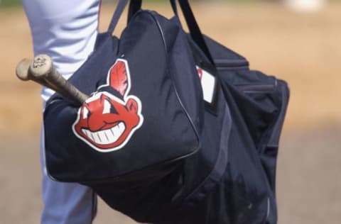 28 Feb 2002: A picture of the Cleveland Indians logo printed on a bag during the spring training game between the Minnesota Twins and the Cleveland Indians at Chain of Lakes Park in Winter Haven, Florida. The Twins won 6-4. DIGITAL IMAGE. Mandatory Credit: M. David Leeds/Getty Images