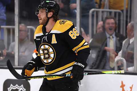 BOSTON, MASSACHUSETTS – OCTOBER 17: David Pastrnak #88 of the Boston Bruins celebrates after scoring a goal against the Florida Panthers during the third period at TD Garden on October 17, 2022 in Boston, Massachusetts. The Bruins defeat the Panthers 5-3. (Photo by Maddie Meyer/Getty Images)