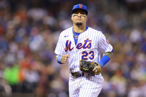 NEW YORK, NEW YORK – SEPTEMBER 18: Javier Baez #23 of the New York Mets in action against the Philadelphia Phillies at Citi Field on September 18, 2021 in New York City. Philadelphia Phillies defeated the New York Mets 5-3. (Photo by Mike Stobe/Getty Images)