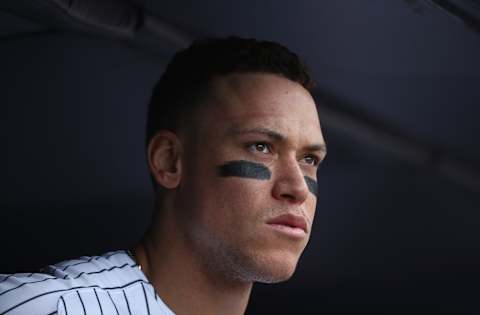 NEW YORK, NY – JULY 21: Aaron Judge #99 of the New York Yankees looks on against the New York Mets during their game at Yankee Stadium on July 21, 2018 in New York City. (Photo by Al Bello/Getty Images)