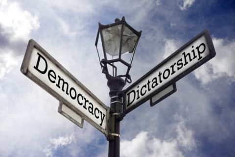 Democracy/Dictatorship Street Sign