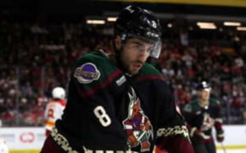 TEMPE, ARIZONA – FEBRUARY 22: Nick Schmaltz #8 of the Arizona Coyotes celebrates after scoring a goal in the second period at Mullett Arena on February 22, 2023 in Tempe, Arizona. (Photo by Zac BonDurant/Getty Images)