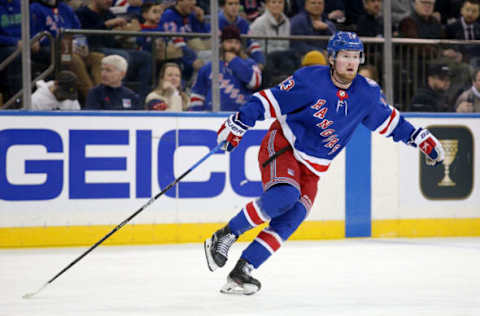 NEW YORK, NY – JANUARY 24: Alexis Lafrenière #13 of the New York Rangers in action against the Los Angeles Kings during the second period at Madison Square Garden on January 24, 2022, in New York City. (Photo by Brad Penner/Getty Images)