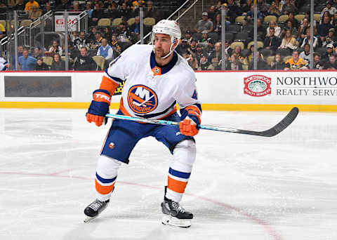 PITTSBURGH, PA – DECEMBER 07: Calvin de Haan #44 of the New York Islanders skates against the Pittsburgh Penguins at PPG Paints Arena on December 7, 2017 in Pittsburgh, Pennsylvania. (Photo by Joe Sargent/NHLI via Getty Images) *** Local Caption ***