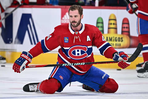 MONTREAL, CANADA – MARCH 07: Joel Edmundson #44 of the Montreal Canadiens goes through his warm-up routine prior to the game against the Carolina Hurricanes at Centre Bell on March 7, 2023 in Montreal, Quebec, Canada. The Carolina Hurricanes defeated the Montreal Canadiens 4-3 in a shootout. (Photo by Minas Panagiotakis/Getty Images)