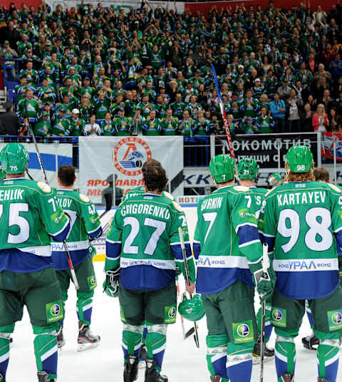 Team Salavat Yulaev Ufa (Photo by Vladimir Bezzubov/Yury Kuzmin/KHL Photo Agency via Getty Images)