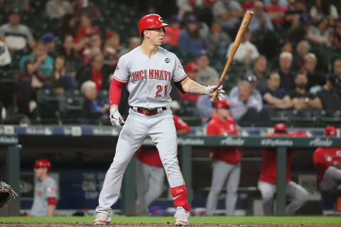 Cincinnati pitcher Michael Lorenzen prepares to bat. (Photo by Abbie Parr/Getty Images)