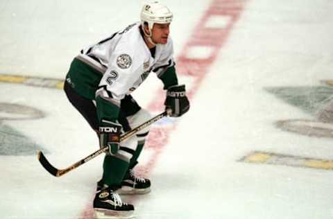 Anaheim, CA: Fredrik Olausson #2 of the Anaheim Mighty Ducks waits on the ice during the game against the Colorado Avalanche at the Arrowhead Pond on December 10, 1999. Mandatory Credit: Jeff Gross /Allsport