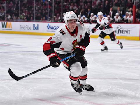 MONTREAL, QC – DECEMBER 11: Jean-Gabriel Pageau #44 of the Ottawa Senators skates against the Montreal Canadiens during the third period at the Bell Centre on December 11, 2019 in Montreal, Canada. The Montreal Canadiens defeated the Ottawa Senators 3-2 in overtime. (Photo by Minas Panagiotakis/Getty Images)