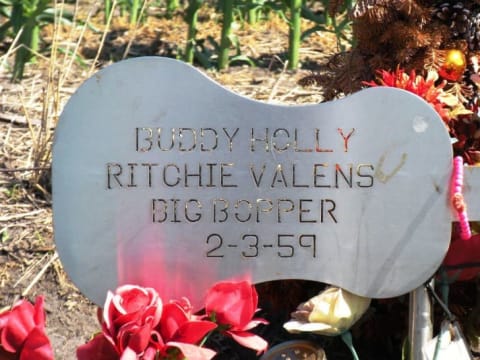 A stainless steel guitar marks the crash site of the place where Buddy Holly, Ritchie Valens, and The Big Bopper died.