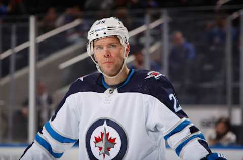 ELMONT, NEW YORK - MARCH 11: Paul Stastny #25 of the Winnipeg Jets skates against the New York Islanders at UBS Arena on March 11, 2022 in Elmont, New York. (Photo by Bruce Bennett/Getty Images)