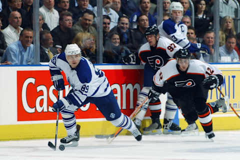 TORONTO – APRIL 14: Alexander Mogilny #89 of the Toronto Maple Leafs . (Photo By Dave Sandford/Getty Images/NHLI)